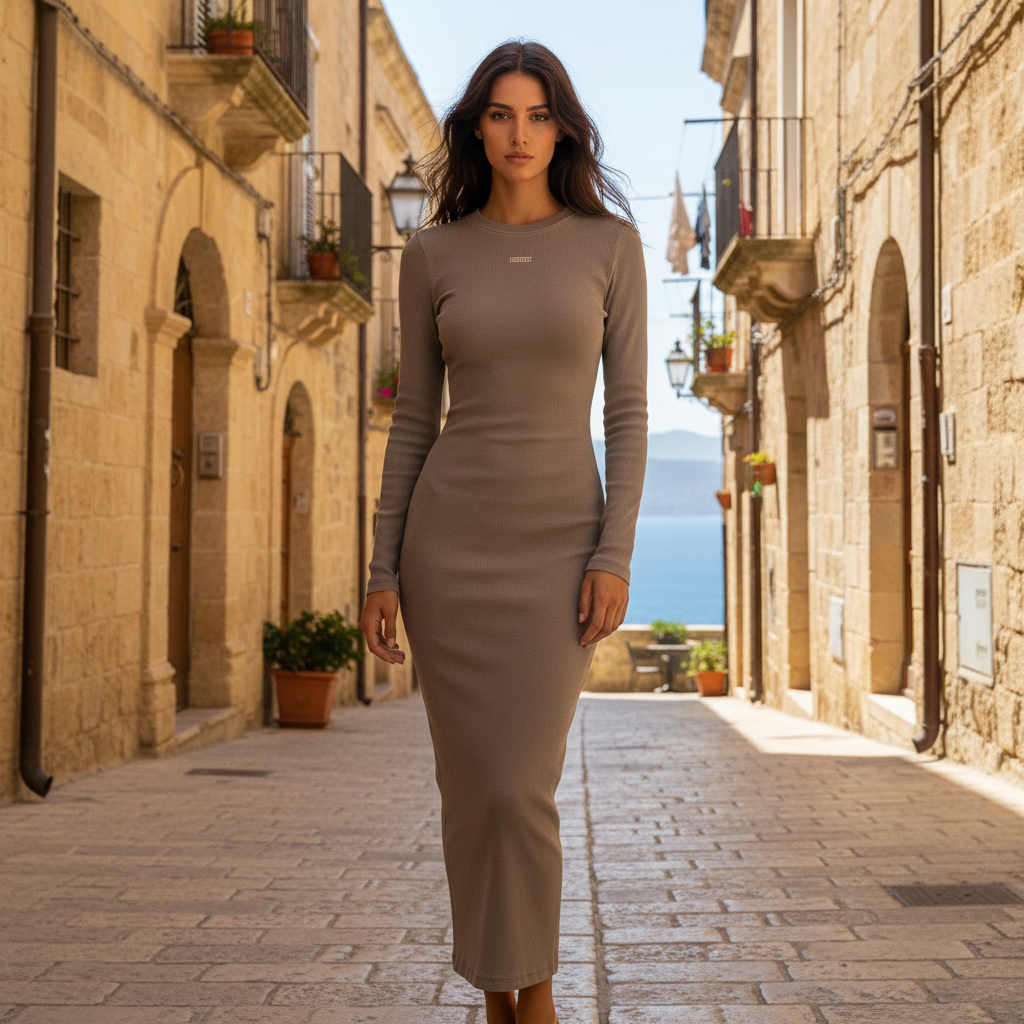 Aluma Abito Lungo Donna Bodycon con Spacco - Dyed Washed Style Aderente