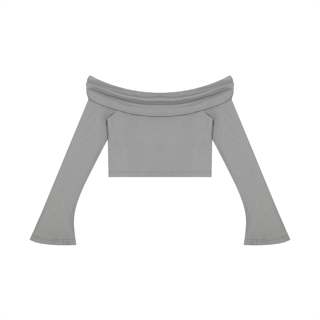 crop top spalle scoperte,maglia maniche a campana adere,top streetwear donna,crop top pesante,abbigliamento urban contrasto,aluma shop,maglia off-shoulder nera