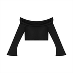 crop top spalle scoperte,maglia maniche a campana adere,top streetwear donna,crop top pesante,abbigliamento urban contrasto,aluma shop,maglia off-shoulder nera