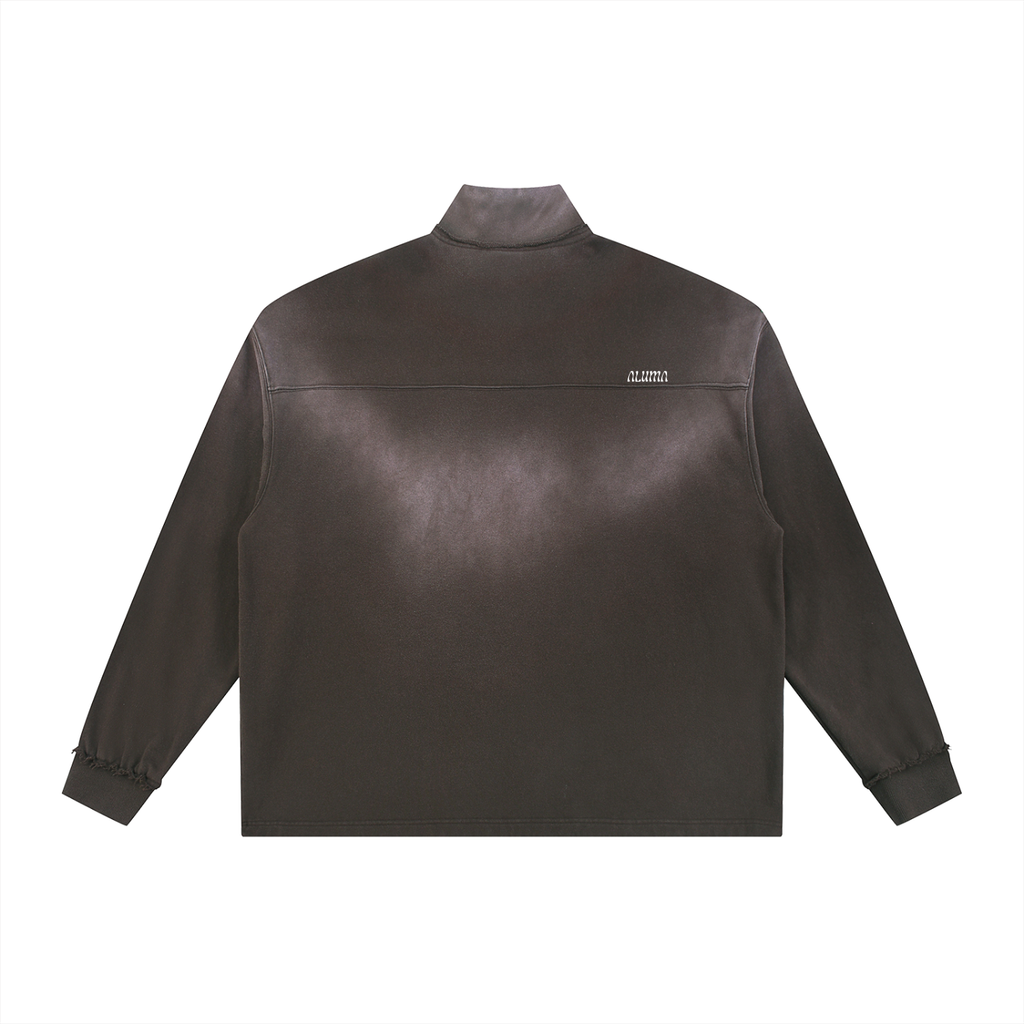 Felpa Quarter Zip,Sun Fade,Raw Edge,Oversize,Felpa Vintage,Streetwear Unisex,Felpa Spessa,Drop Shoulder