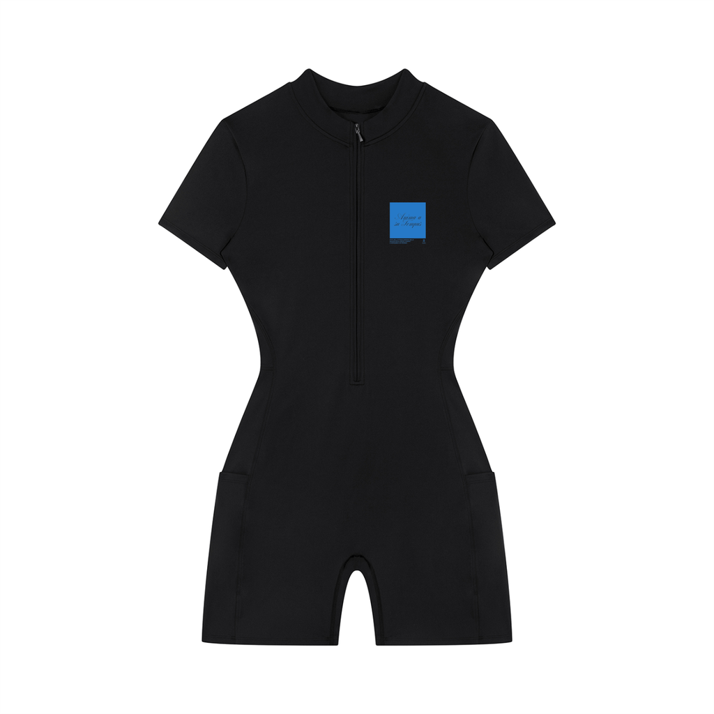 romper sportivo donna,tuta corta a compressione,activewear quarter-zip,abbigliamento sportivo tecnico,aluma romper donna