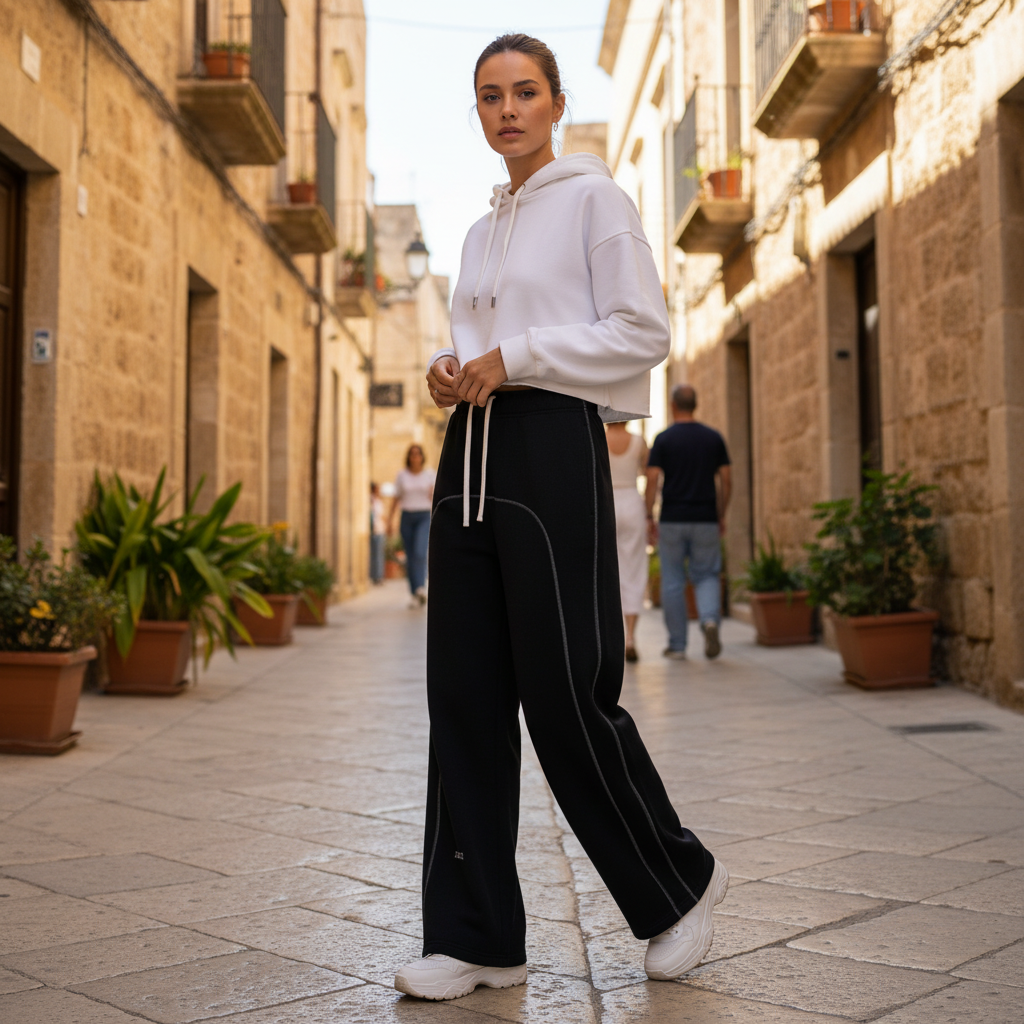 Pantaloni Tuta Oversize Fleece con Cuciture a Contrasto - Streetwear Aluma