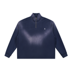 Felpa Quarter Zip,Sun Fade,Raw Edge,Oversize,Felpa Vintage,Streetwear Unisex,Felpa Spessa,Drop Shoulder