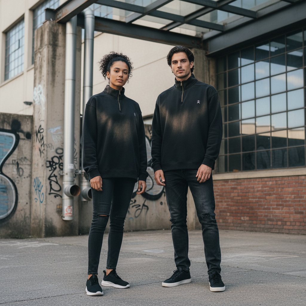 Felpa Quarter-Zip Oversize "Terra Sbiadita" - Raw Edge Aluma