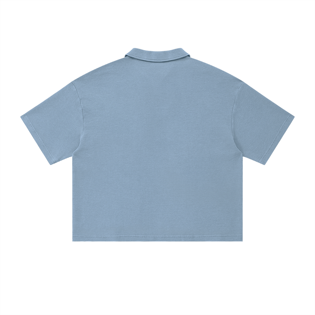 polo boxy uomo streetwear,waffle polo vintage,polo nido d'ape oversize,polo scollo a v senza bottoni,aluma waffle shirt,abbigliamento minimal unisex