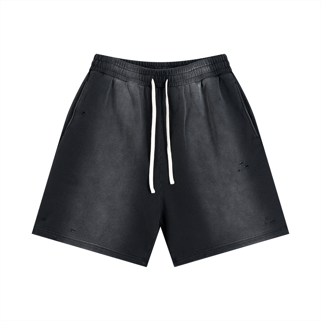 shorts distressed,sun fade,streetwear brutale,shorts loose,urban wear,design essenziale