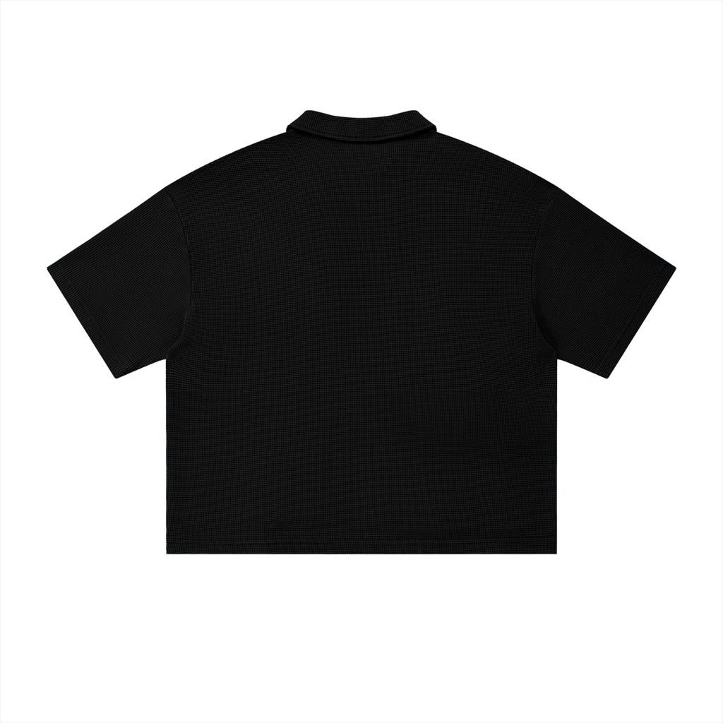 polo boxy uomo streetwear,waffle polo vintage,polo nido d'ape oversize,polo scollo a v senza bottoni,aluma waffle shirt,abbigliamento minimal unisex