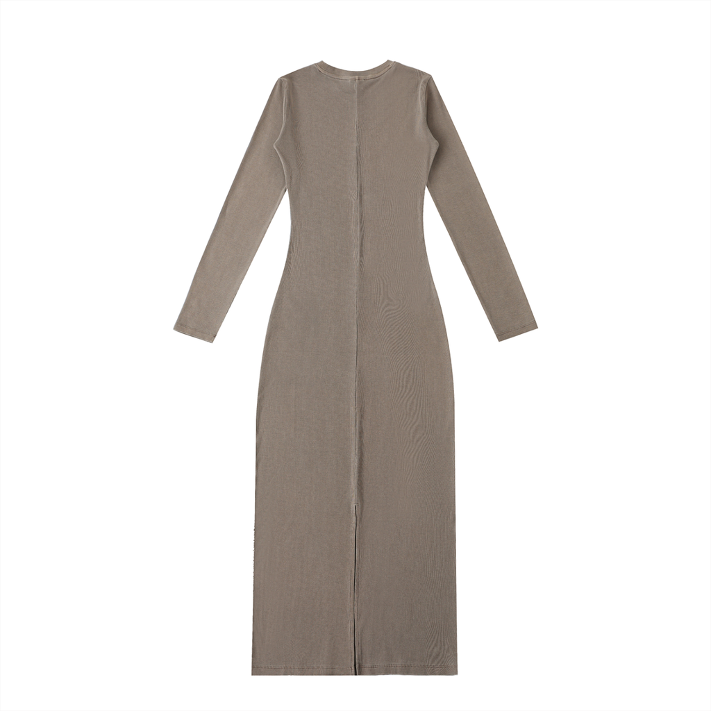 Aluma Abito Lungo Donna Bodycon con Spacco - Dyed Washed Style Aderente