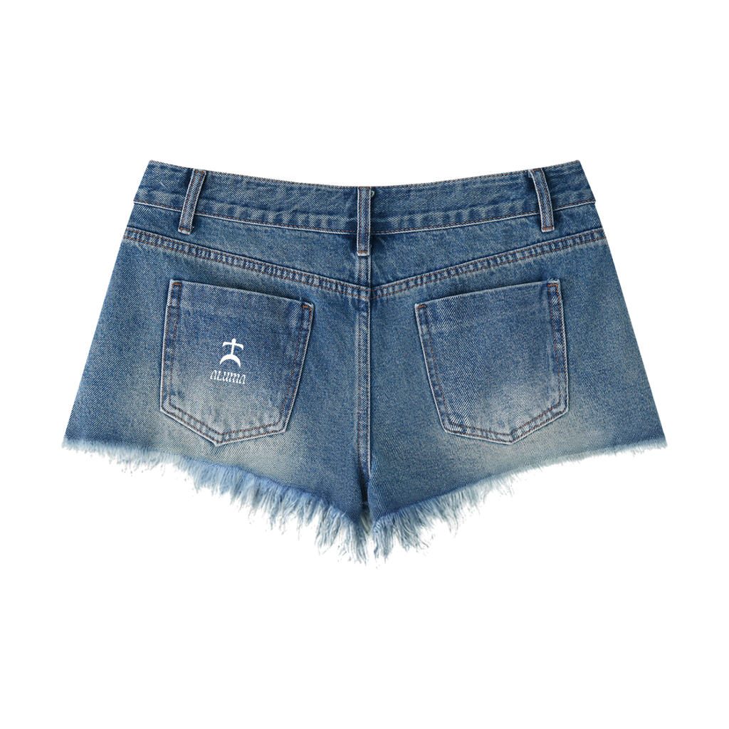 shorts denim vintage donna,pantaloncini jeans taglio vivo,denim heavyweight sfrangiato,shorts streetwear grigio washe,pantaloncini strappati estivi,aluma denim shorts