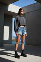 ALUMA | Women's Vintage Wash Raw Hem Denim Shorts