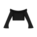 crop top spalle scoperte,maglia maniche a campana adere,top streetwear donna,crop top pesante,abbigliamento urban contrasto,aluma shop,maglia off-shoulder nera