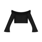 crop top spalle scoperte,maglia maniche a campana adere,top streetwear donna,crop top pesante,abbigliamento urban contrasto,aluma shop,maglia off-shoulder nera