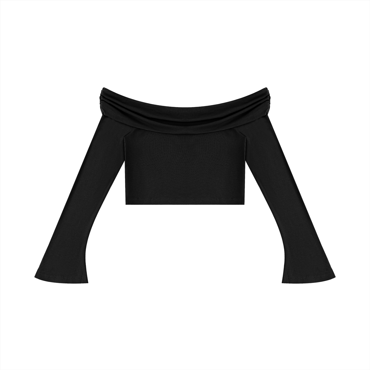 crop top spalle scoperte,maglia maniche a campana adere,top streetwear donna,crop top pesante,abbigliamento urban contrasto,aluma shop,maglia off-shoulder nera