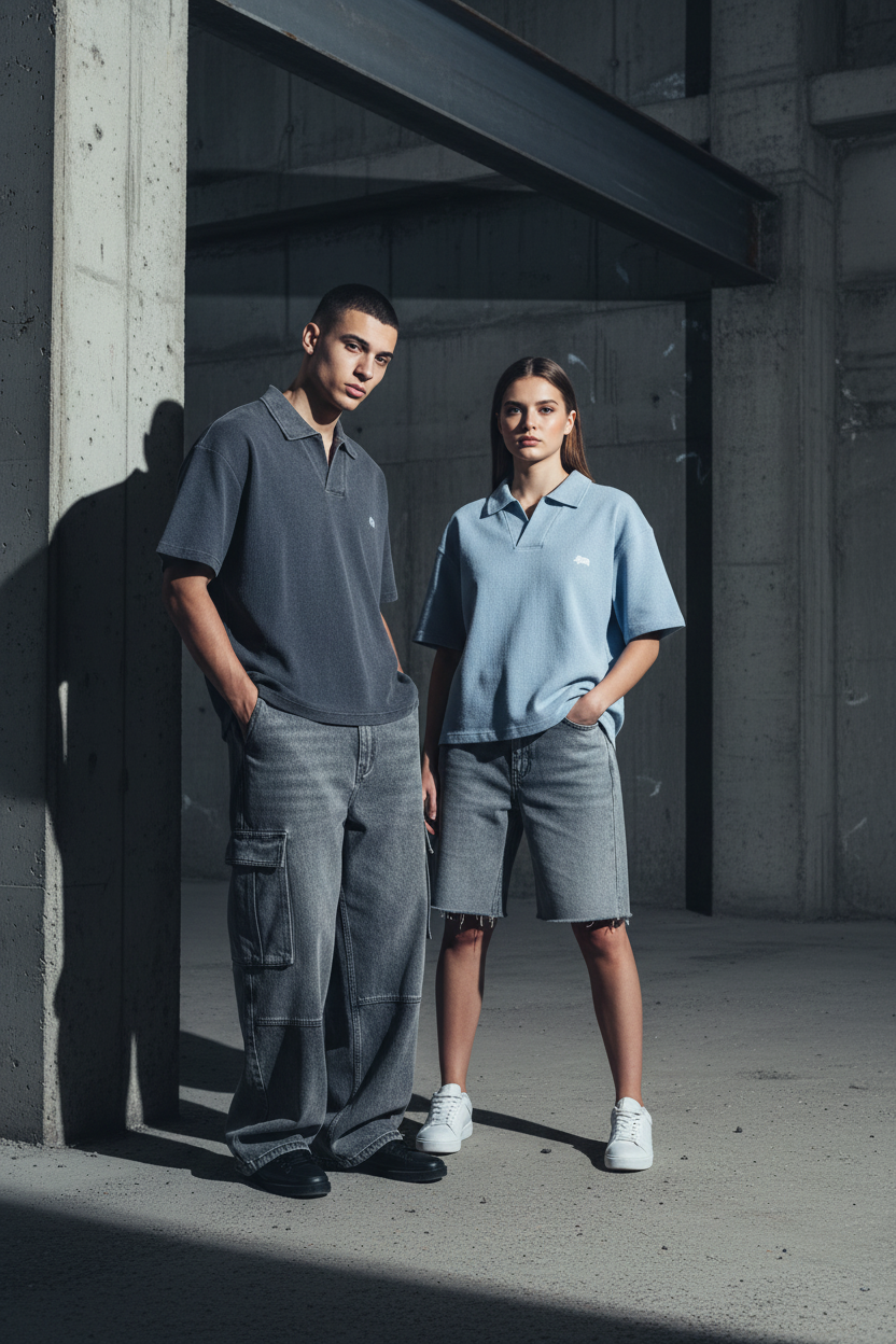 ALUMA | Unisex Vintage Wash Waffle Boxy Polo Shirt