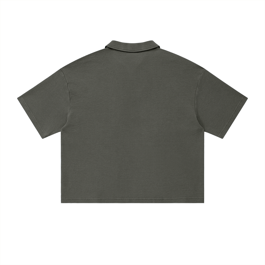 polo boxy uomo streetwear,waffle polo vintage,polo nido d'ape oversize,polo scollo a v senza bottoni,aluma waffle shirt,abbigliamento minimal unisex