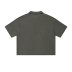 polo boxy uomo streetwear,waffle polo vintage,polo nido d'ape oversize,polo scollo a v senza bottoni,aluma waffle shirt,abbigliamento minimal unisex