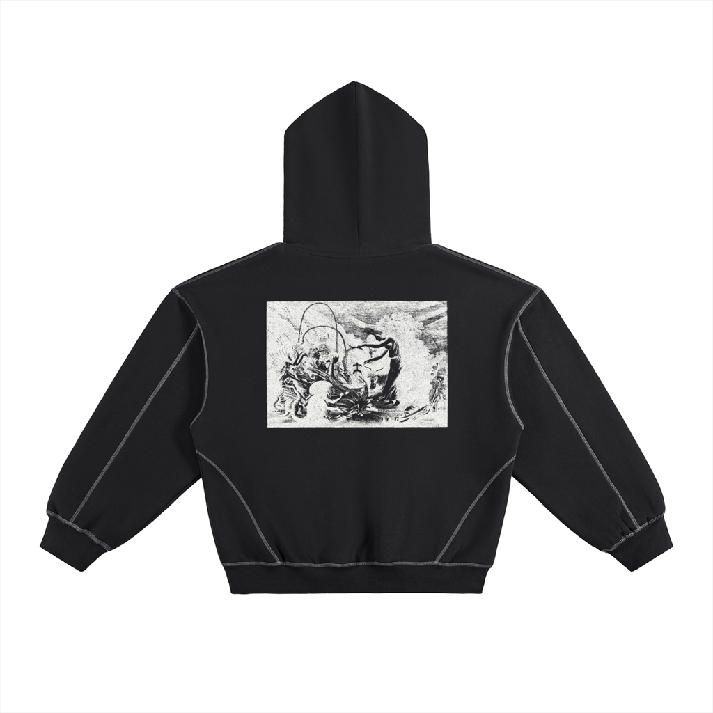 Hoodie Boxy,Felpa Oversize,Cuciture a Contrasto,Fleece Hoodie,Streetwear Unisex,Drop Shoulder,Felpa Spessa