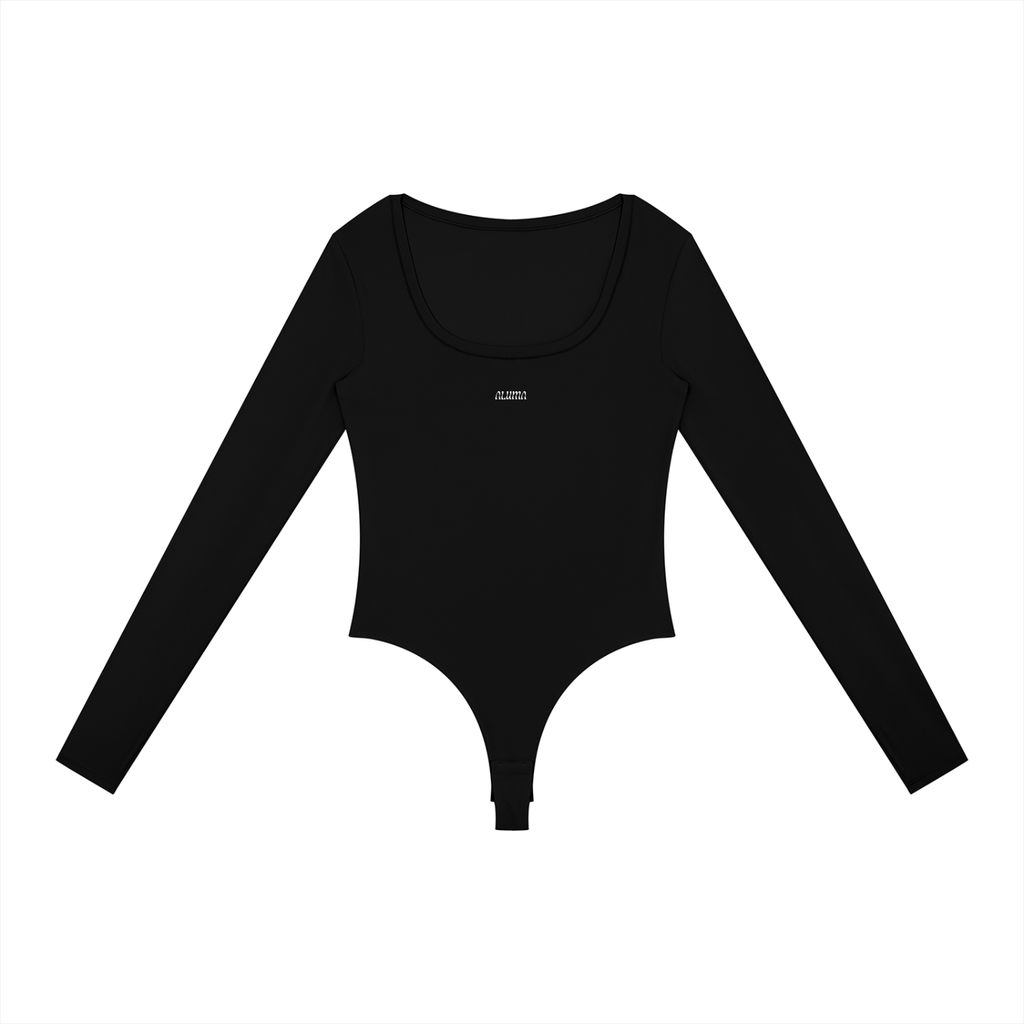 body tecnico donna,bodysuit manica lunga,tuta compressione yoga,abbigliamento sportivo modella,bodycon bodysuit black,activewear minimalista,ALUMA-WOMEN,ATHLEISURE,BODYSUITS,ACTIVEWEAR