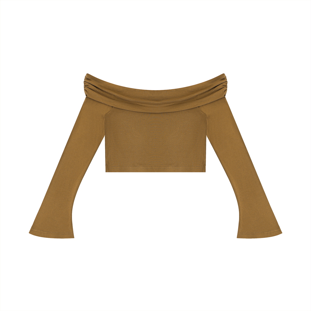 crop top spalle scoperte,maglia maniche a campana adere,top streetwear donna,crop top pesante,abbigliamento urban contrasto,aluma shop,maglia off-shoulder nera