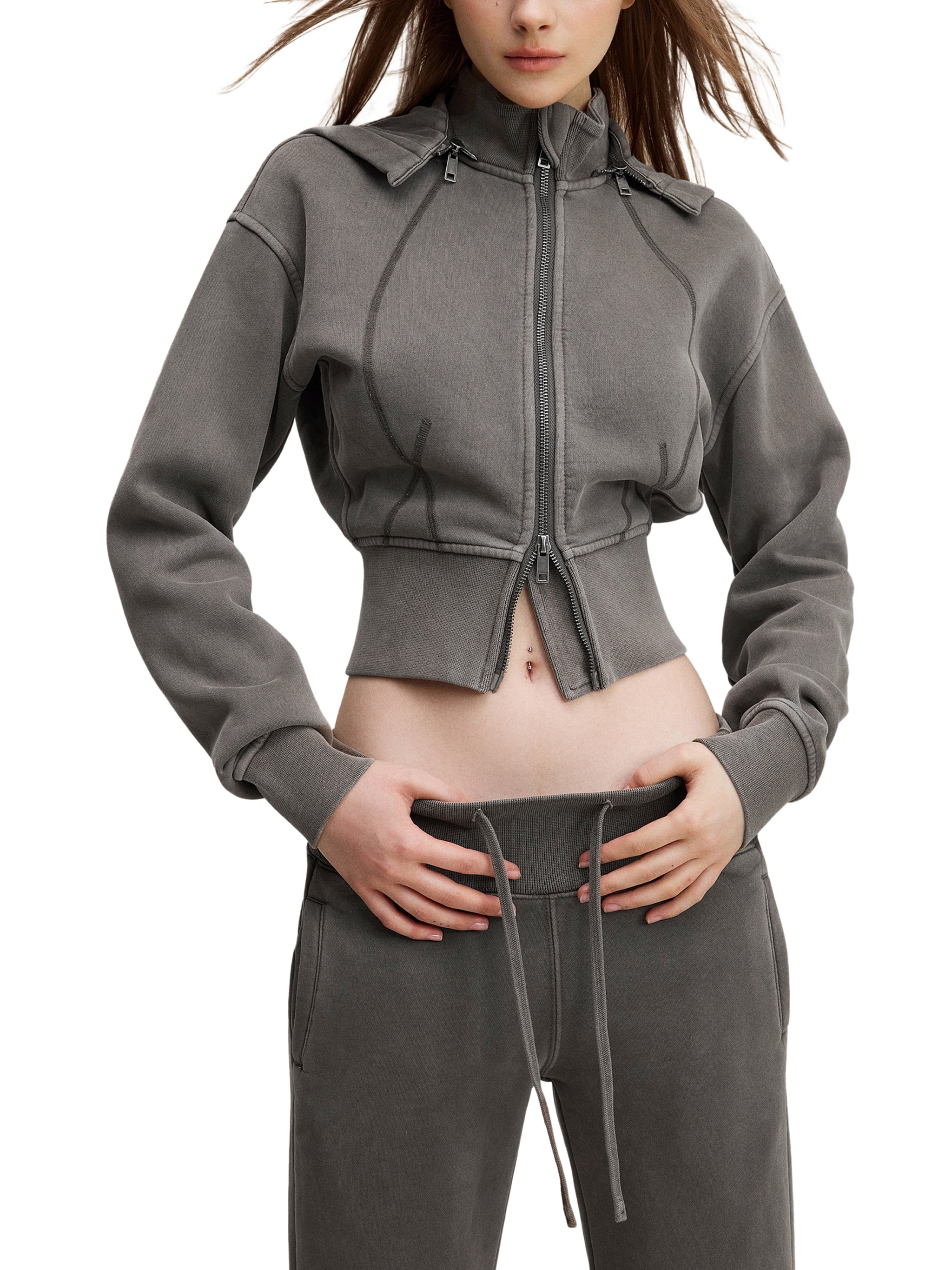 Cropped Hoodie Vintage,Felpa Corta Streetwear,ALUMA Women's Hoodie,Vintage Wash Fleece,Felpa in Pile Pesante,Streetwear Sardo Design,Crop Top Hoodie Urban