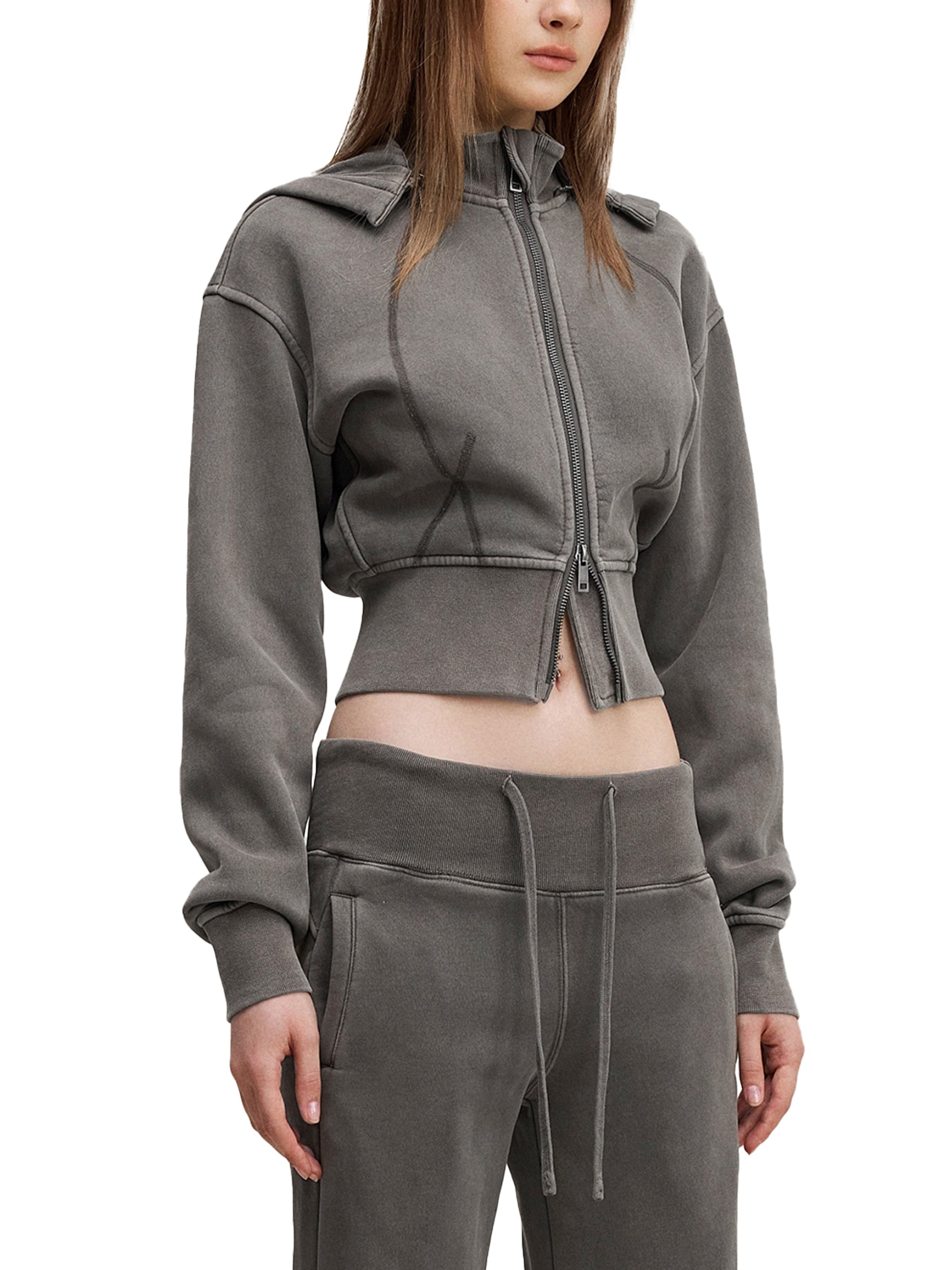Cropped Hoodie Vintage,Felpa Corta Streetwear,ALUMA Women's Hoodie,Vintage Wash Fleece,Felpa in Pile Pesante,Streetwear Sardo Design,Crop Top Hoodie Urban