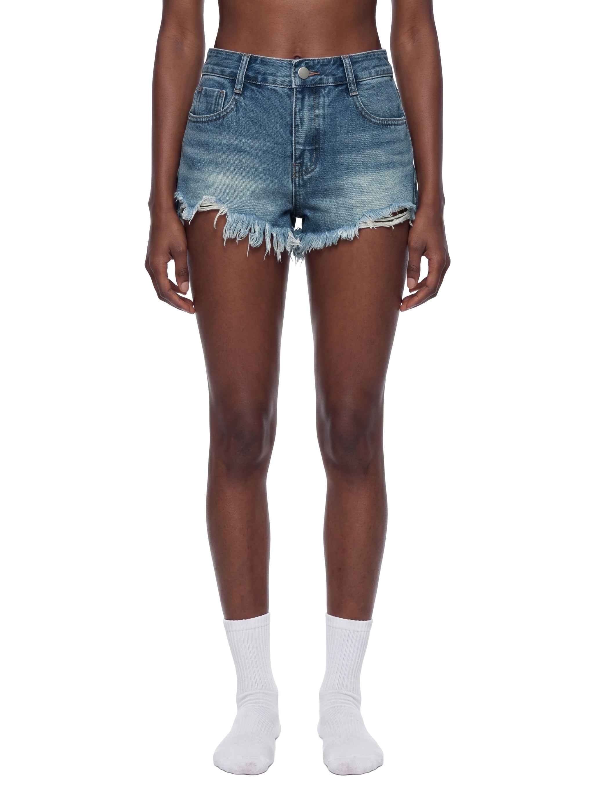 ALUMA | Women's Vintage Wash Raw Hem Denim Shorts